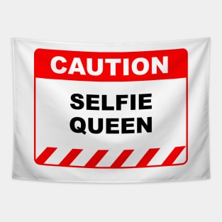 Funny Human Caution Label Selfie Queen Tapestry