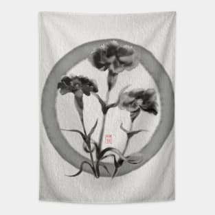 zen circle with sumiE ink carnations Tapestry