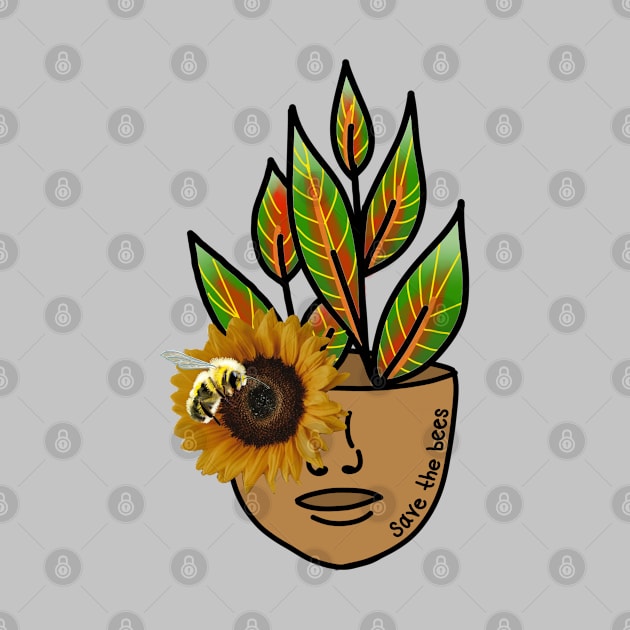 Save the Bees - Tropical House Plant with Sunflowers and Bees by Tenpmcreations