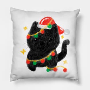 Black cat Santa with Christmas light Pillow