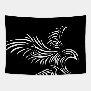 A Bird Flying Down and Landing - Black and White Design Tapestry