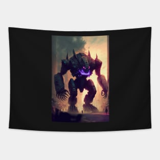 Monster giant robot cyborg attacking the city Tapestry