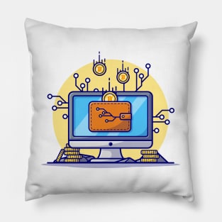 Online CryptoCurrency Cartoon Vector Icon Illustration Pillow