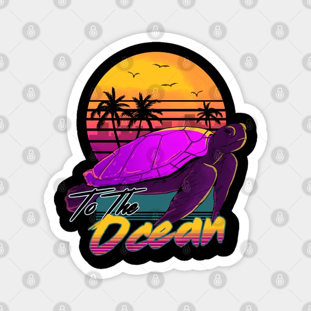 Vsco Girl Sea Turtle Synthwave Vaporwave ocean Retro Wave Magnet by A Comic Wizard