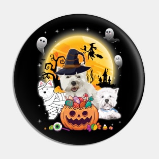 Westie Dog Mummy Witch Moon Ghosts Happy Halloween Thanksgiving Merry Christmas Day Pin