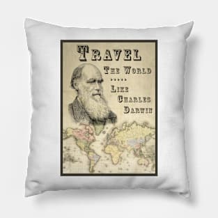 Vintage Poster - Travel the World with Darwin Pillow