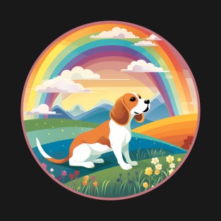 Beagle Memorial Rainbow Bridge Colorful Dog Art T-Shirt