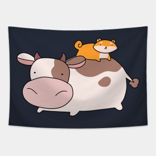 Cow and Little Shiba Tapestry