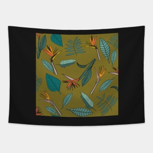 Bird of Paradise Flower Olive Tapestry