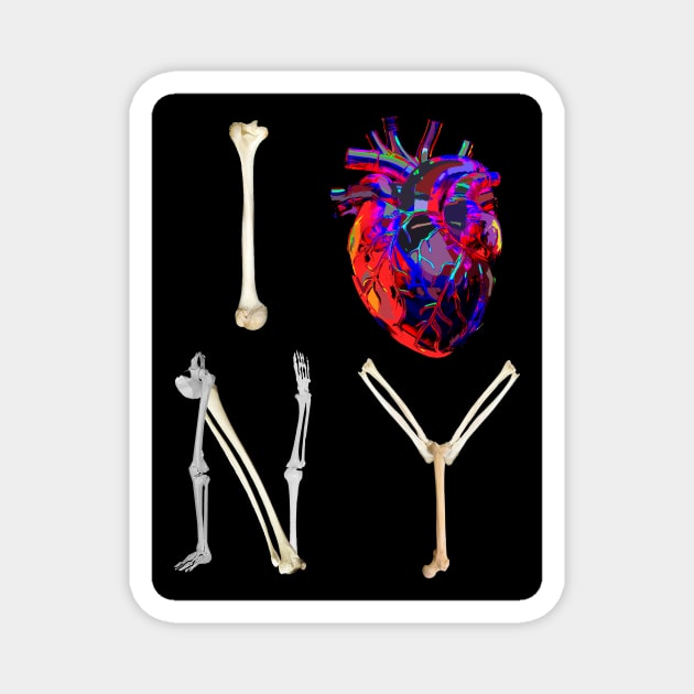 I bone NY - spooky version of I love New York with anatomical bones and art heart Magnet by Asterisque