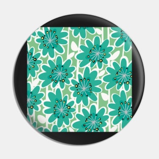 Fun Flower Power Retro Style Flowers pattern in a querky style, yellow , pink , turquoise , white and green Pin