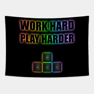 Work hard PLAY harder WASD RGB Tapestry