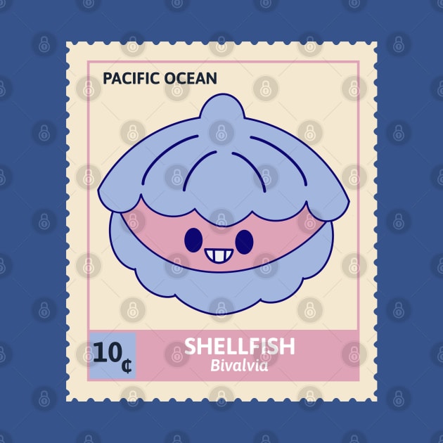 Kawaii Cute Smiley Shell, Ocean Stamp Collection, Shellfish by vystudio