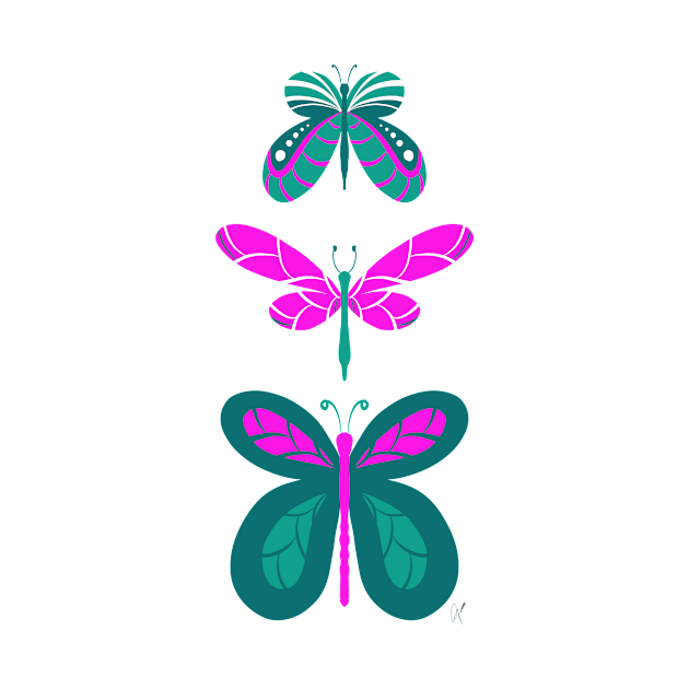 Butterflies Pink Turquoise by GinColorist