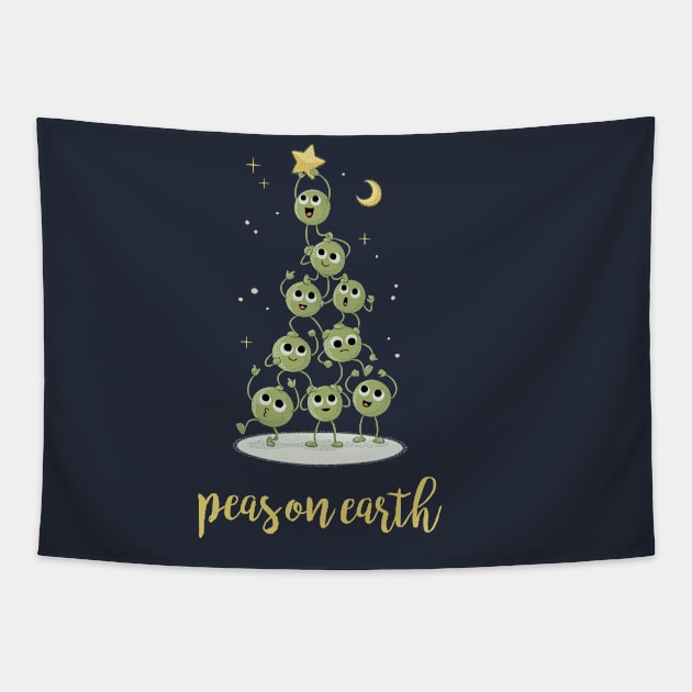 Christmas Tree Peas On Earth Tapestry by dumbshirts