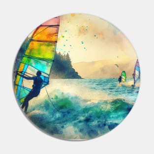 Artistic illustration of windsurfers at Mount Hood Pin