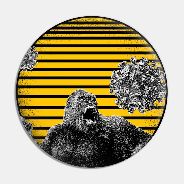 Animal Illustration -  An Ape Fighting Virus Covid Pin by Folkbone