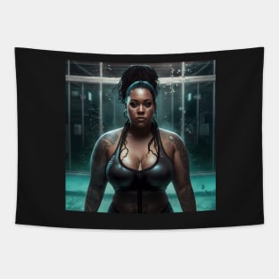 Summer Vibes, Curvy Summer, Beautiful Superwoman, Swimmer Athlete. Female are strong. Sticker Tapestry