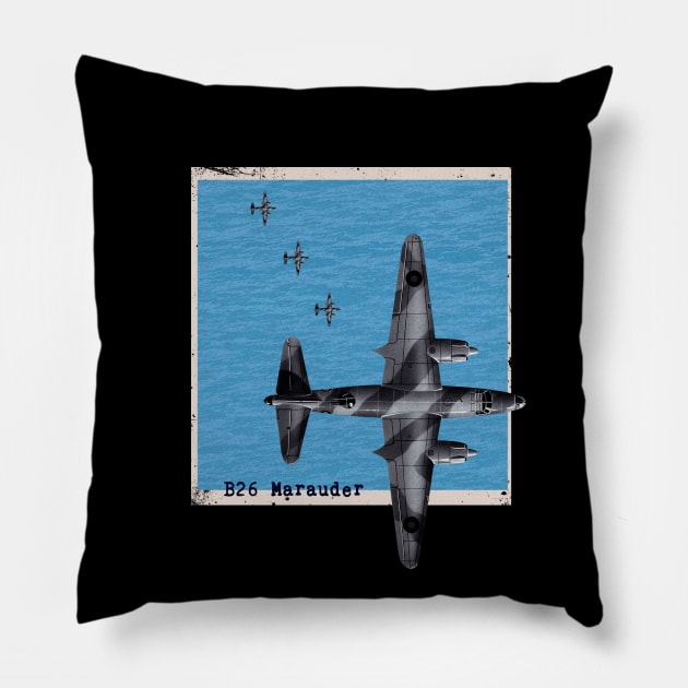 B26 Marauder WW2 bomber airplane over the ocean Pillow by Jose Luiz Filho