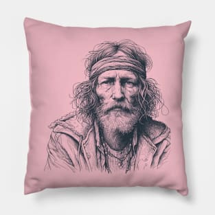 homeless man, artistic sketch, art sketch, artist sketch, old hippie Pillow