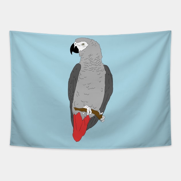 African Grey Parrot on Perch Tapestry by Einstein Parrot