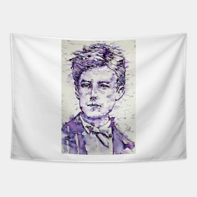 ARTHUR RIMBAUD watercolor and ink portrait Tapestry by lautir