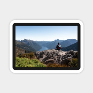 Resting During the Hike with Mountain view on Kepler Track Magnet