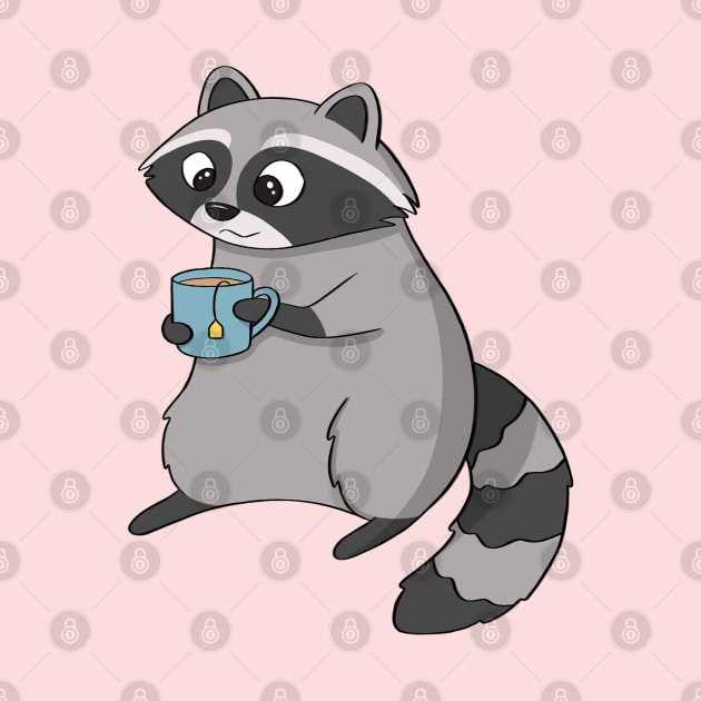 Raccoon Drinking Tea by Meowrye