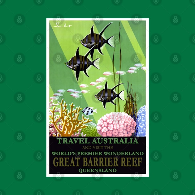 Restored Vintage Visit Australia and the Great Barrier Reef Travel Poster by vintageposterco