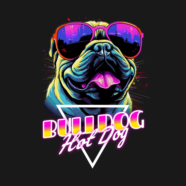 Retro Wave Bulldog Hot Dog Shirt by Miami Neon Designs