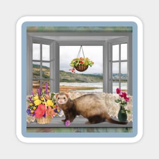 Summer Holiday Cute Ferret with flowers Art Magnet