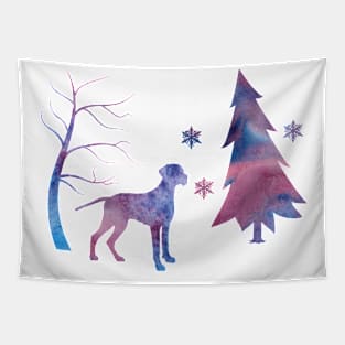 Brittany Dog Winter Art with Snowflakes Tapestry