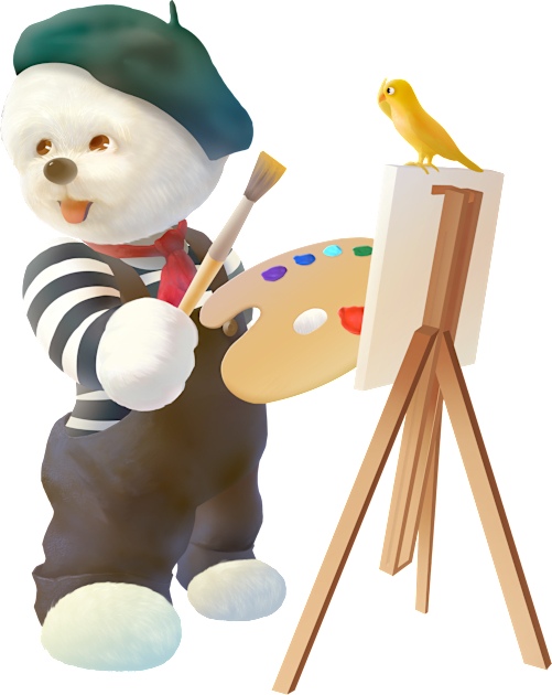 Cute Puppy Artist With Brush and Palette Kids T-Shirt by zkozkohi