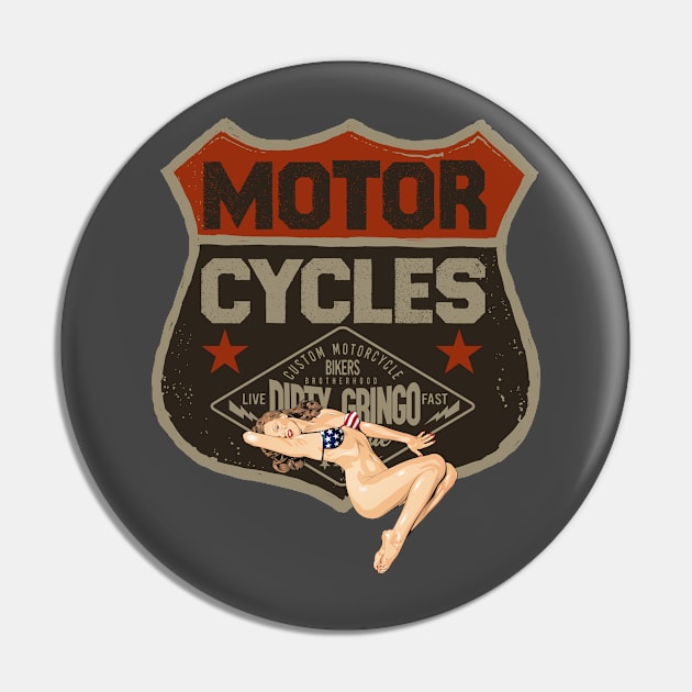 Dirty Gringo Speed Shop Hot Rod USA Bikini Motorcycle Pinup Pin by The Dirty Gringo