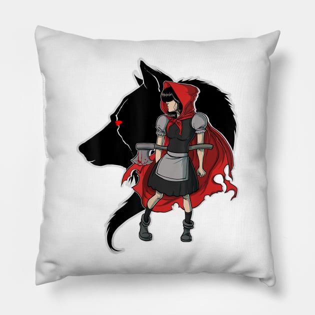 Little Red Riding Hood and the Wolf at Moon Night - Fairytales Pillow by The Full Moon Shop