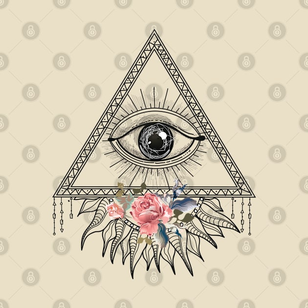 Boho Flowers and Eye Art by BWXshirts