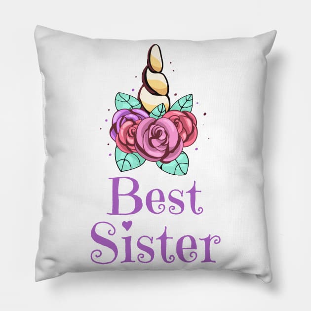 Best Sister Unicorn Family Siblings Pillow by Foxxy Merch