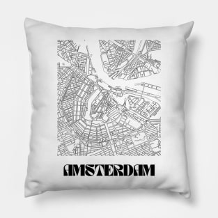 Retro Map of Amsterdam Minimalist Line Drawing Pillow