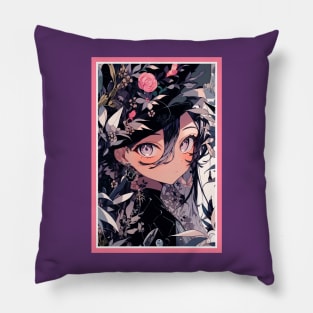 Aesthetic Anime Girl Pink Black | Quality Aesthetic Anime Design | Premium Chibi Manga Anime Art Pillow