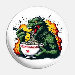 Giant Monster Ramen Bowl Tee - Fun Urban Fantasy Graphic Pin