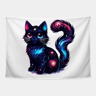 Kawaii Cosmic Cat in Stars Tapestry