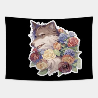 Lone Wolf With Flowers Tapestry