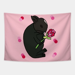 Black Bunny With Pink Rose Tapestry