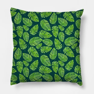 Monstera leaves, tropical watercolor pattern Pillow