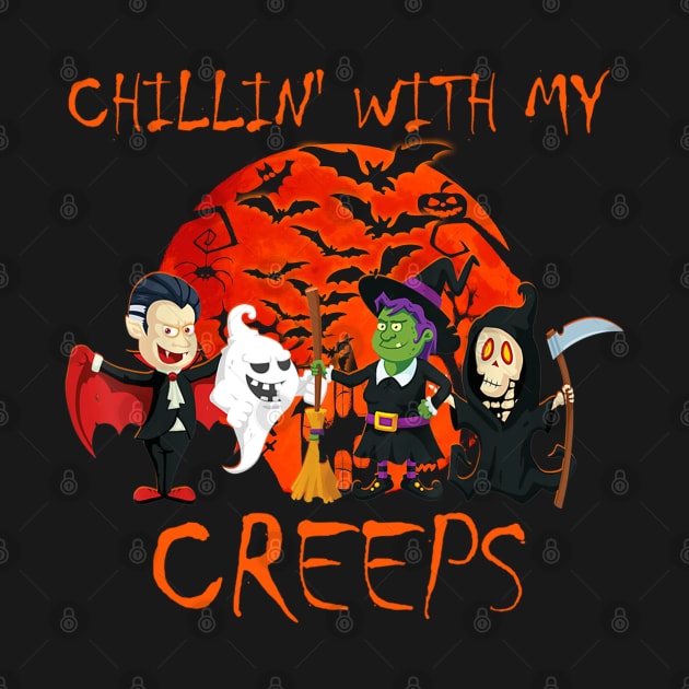 Chillin With My Creeps tShirt Vampire Ghost Skeleton Witch by luxembourgertreatable