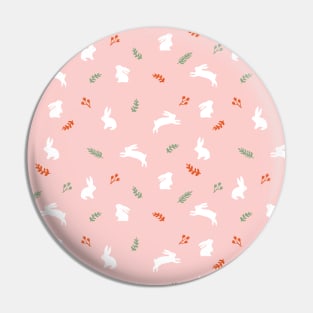 White bunnies in pink background floral pattern Pin