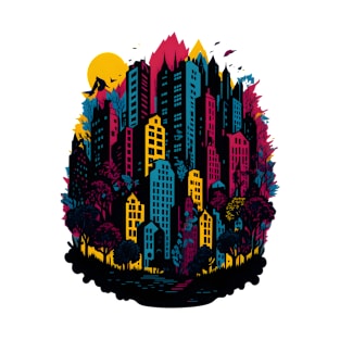 Colorful Nature Cityscape Design T-Shirt