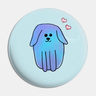 Blue Watercolour Dog with Hearts Pin