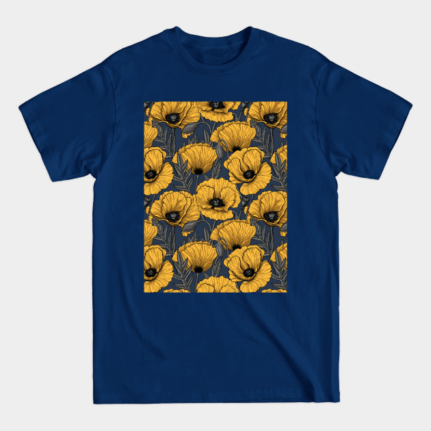 Yellow poppy garden on navy - Poppies - T-Shirt