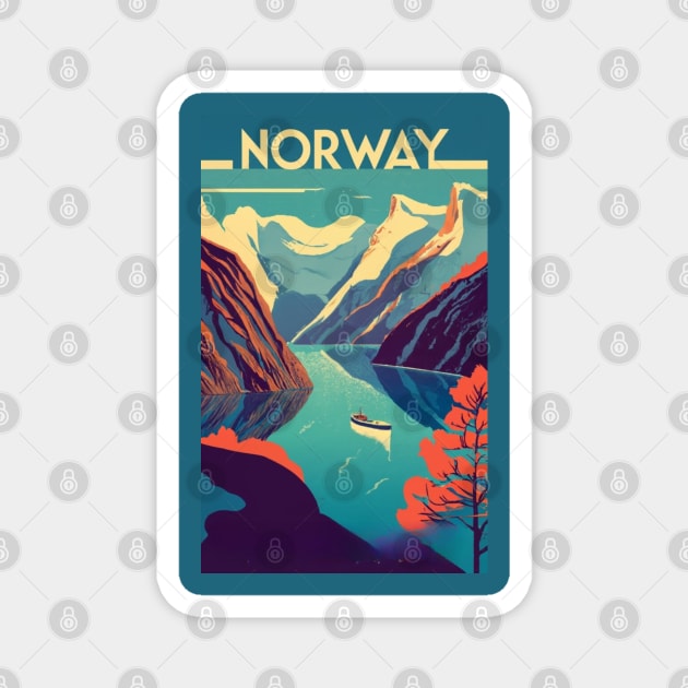 A Vintage Travel Art of the Fjords in Norway Magnet by goodoldvintage